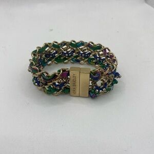 Vera Bradley Bracelet. Braided fabric, rhinestones, and magnetic gold-tone